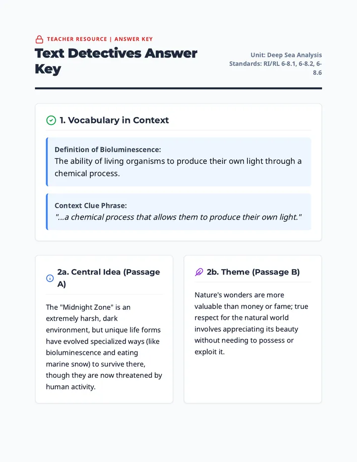 Text Detectives Answer Key