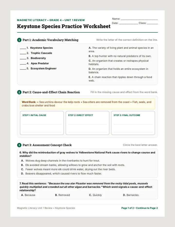 Keystone Species Practice Worksheet