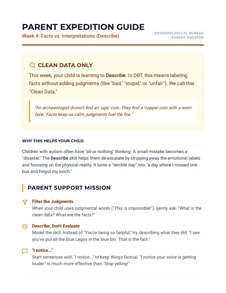 Salvage Site Describe Parent Guide
