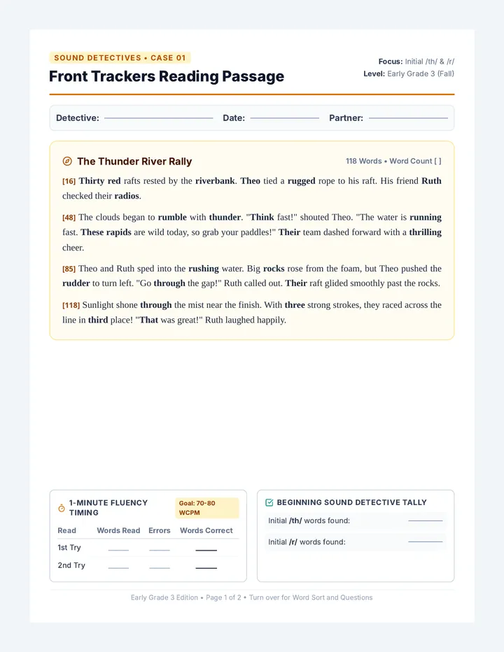 Front Trackers Worksheet