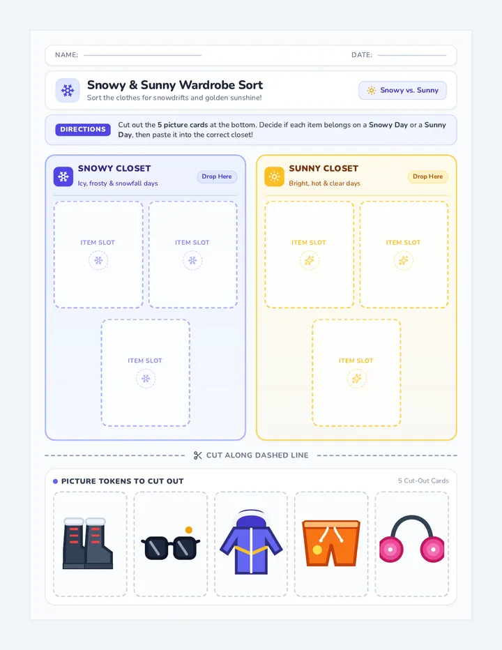 Snowy Sunny Wardrobe Sort Activity