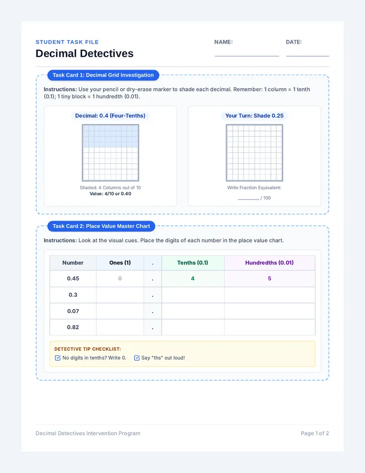 Decimal Detectives Task Cards