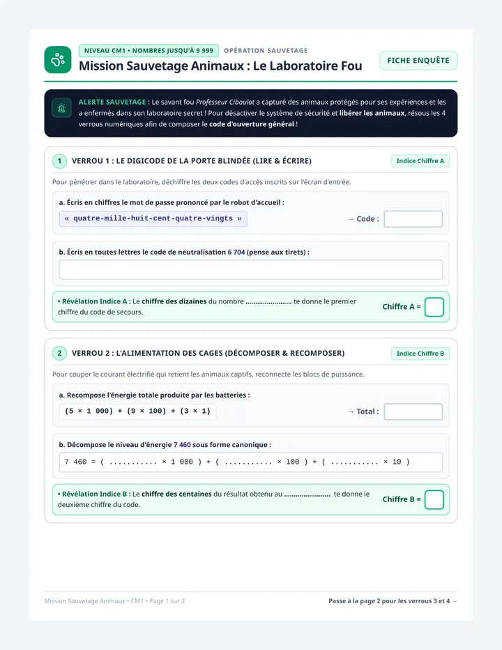 Mission Sauvetage Fiche CM1