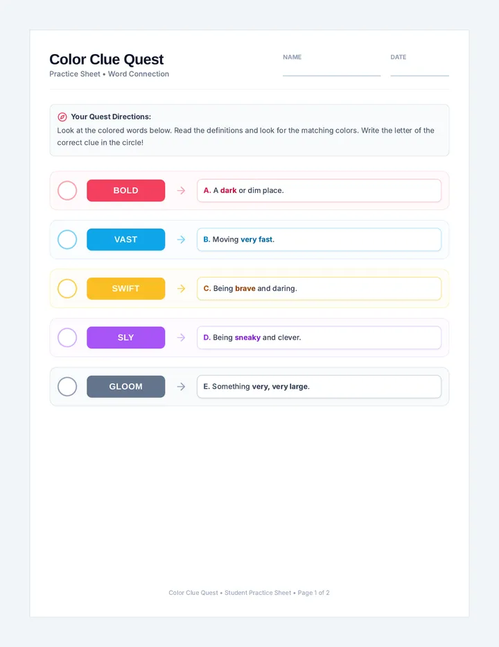 Color Clue Worksheet
