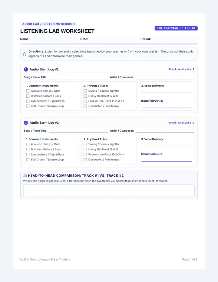 Listening Lab Worksheet