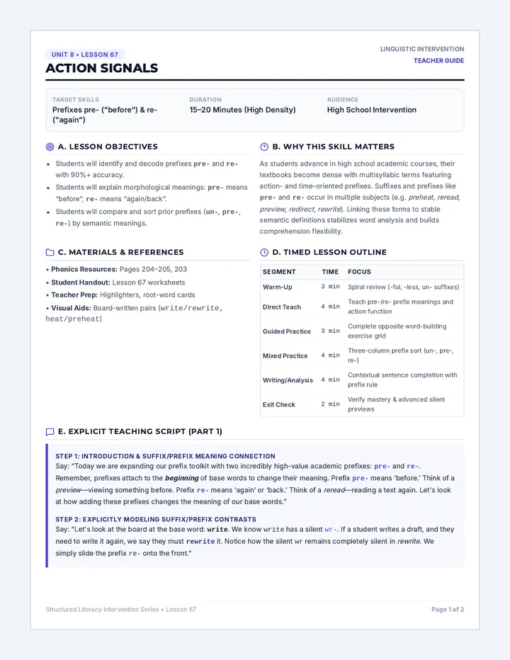 Action Signals Teacher Guide