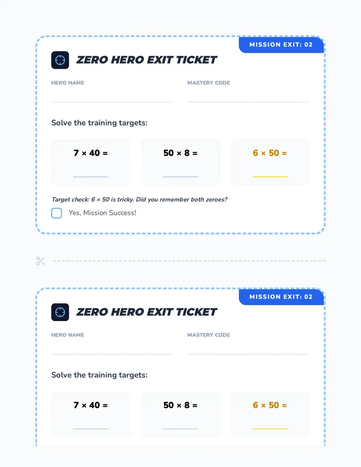 Tens Training Exit Ticket