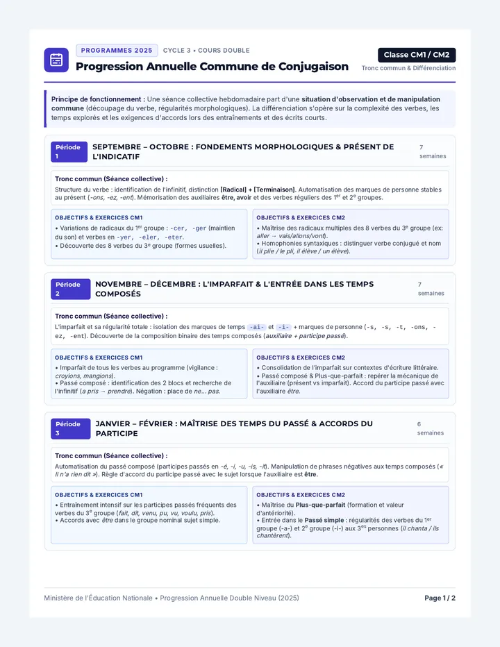 Conjugaison Double Niveau Progression Guide