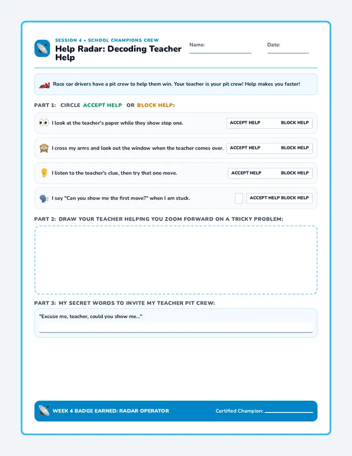 Help Radar Activity Sheet