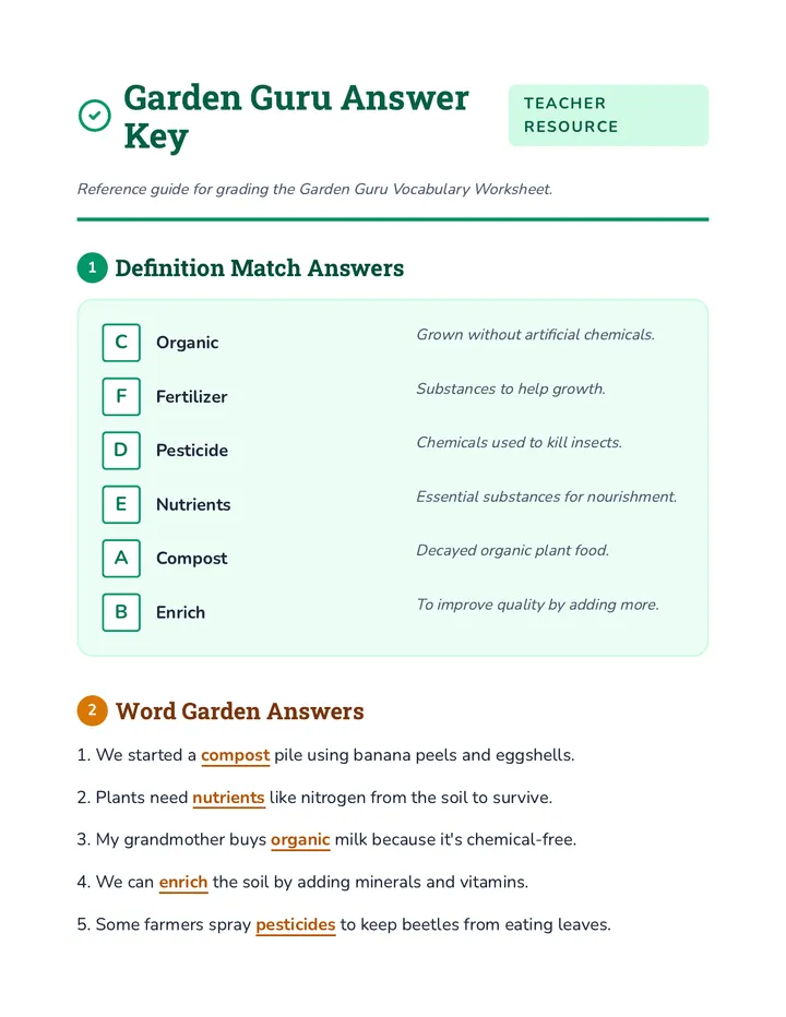 Garden Guru Answer Key