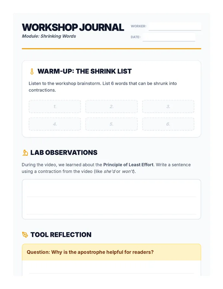 Shrink Lab Journal Handout