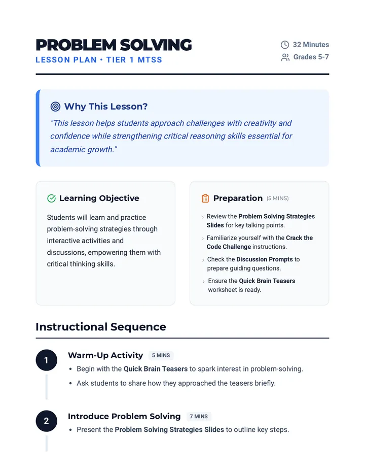 Problem Solving Lesson Plan