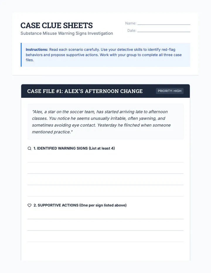 Case Clue Sheets Worksheet