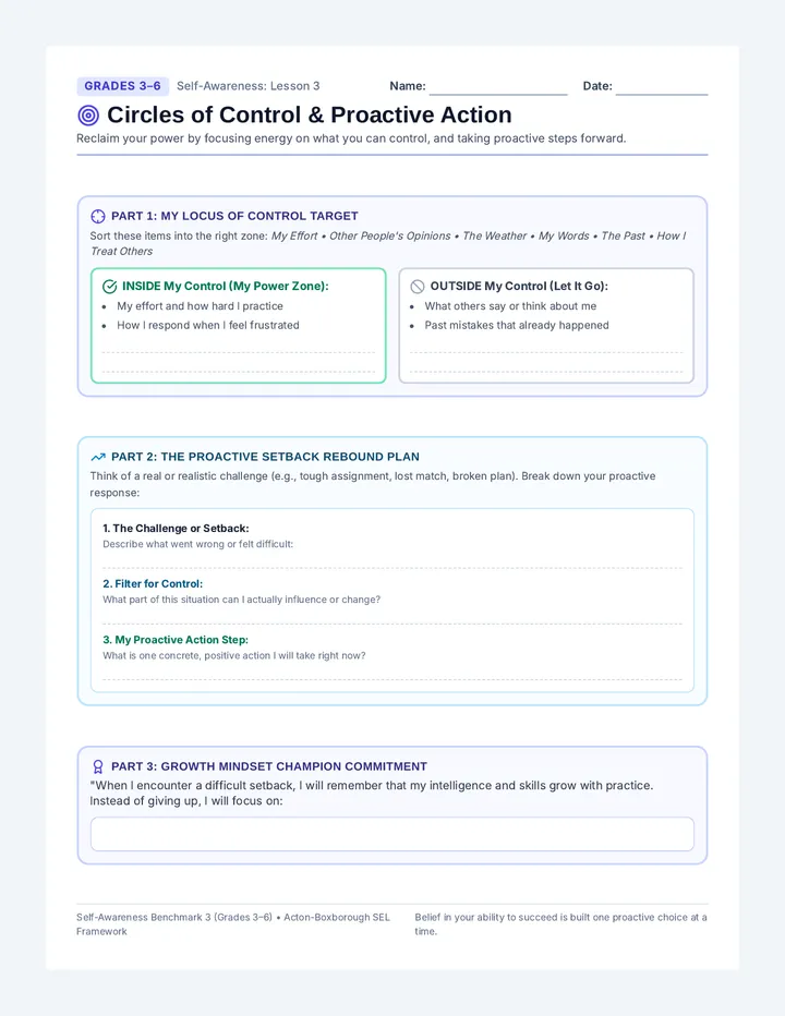 Circles of Control Intermediate Worksheet