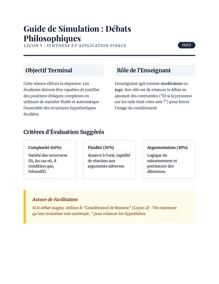 Débats Philosophiques Facilitation Guide