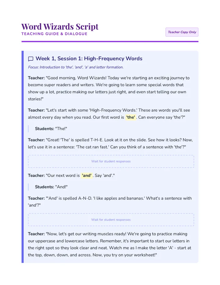 Word Wizards Lesson Script