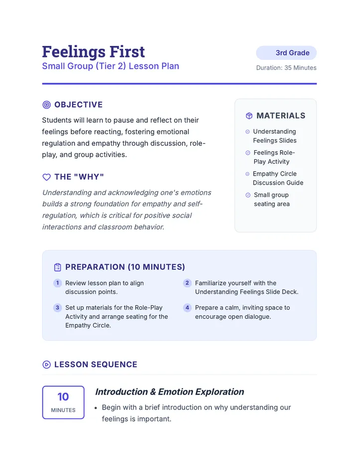 Feelings First Lesson Plan