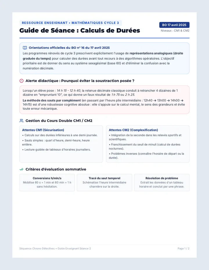 Durées Clés Guide Enseignant