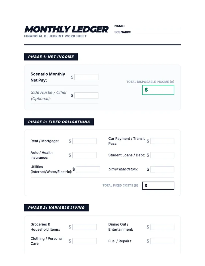 Monthly Ledger Worksheet