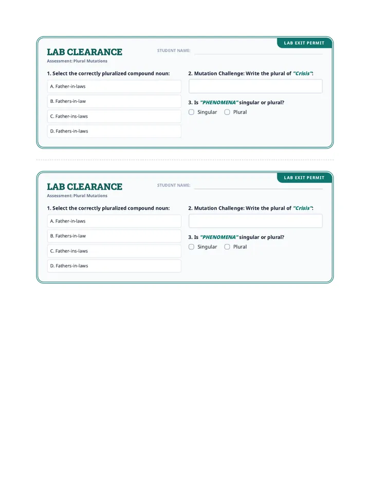 Lab Clearance Exit Ticket