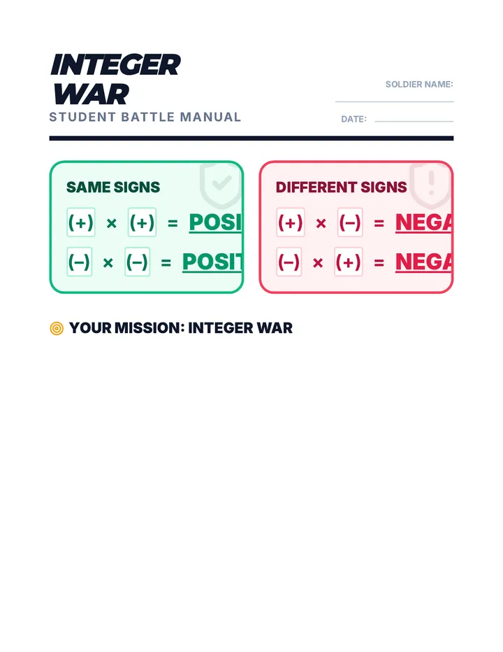 Integer War Instructions Handout