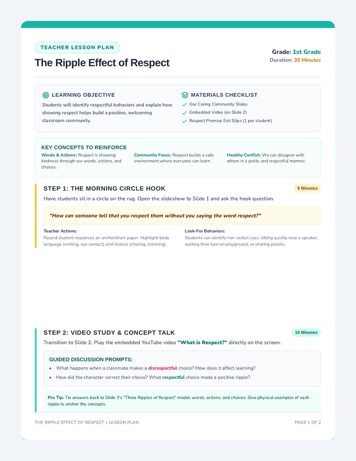 Respect Ripple Lesson Plan