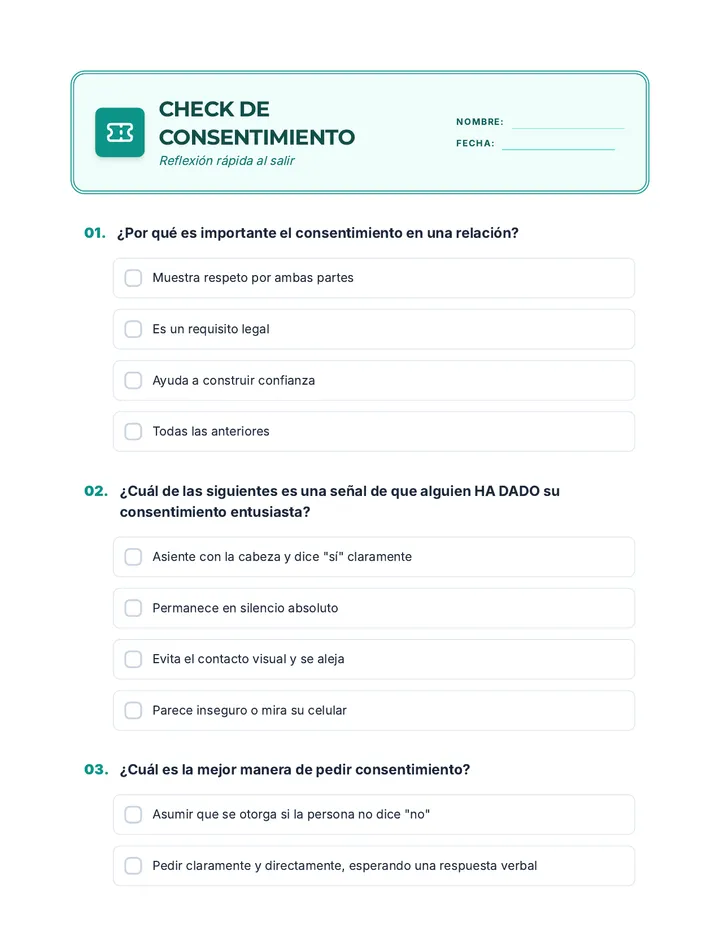 Check de Consentimiento Exit Ticket