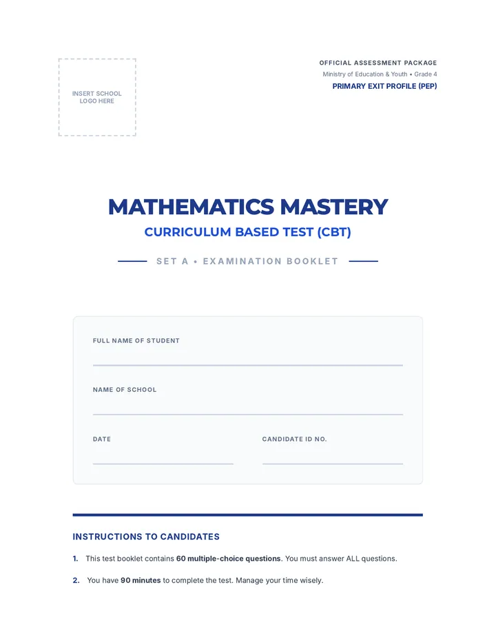 Grade 4 Math Test Booklet CBT