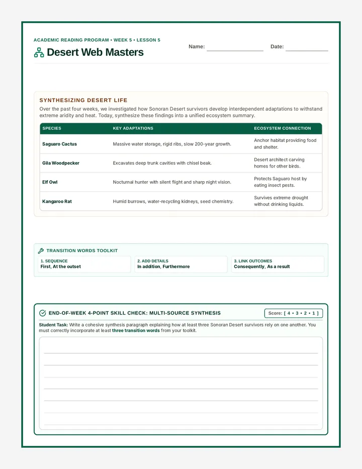 Desert Web Masters Activity Sheet