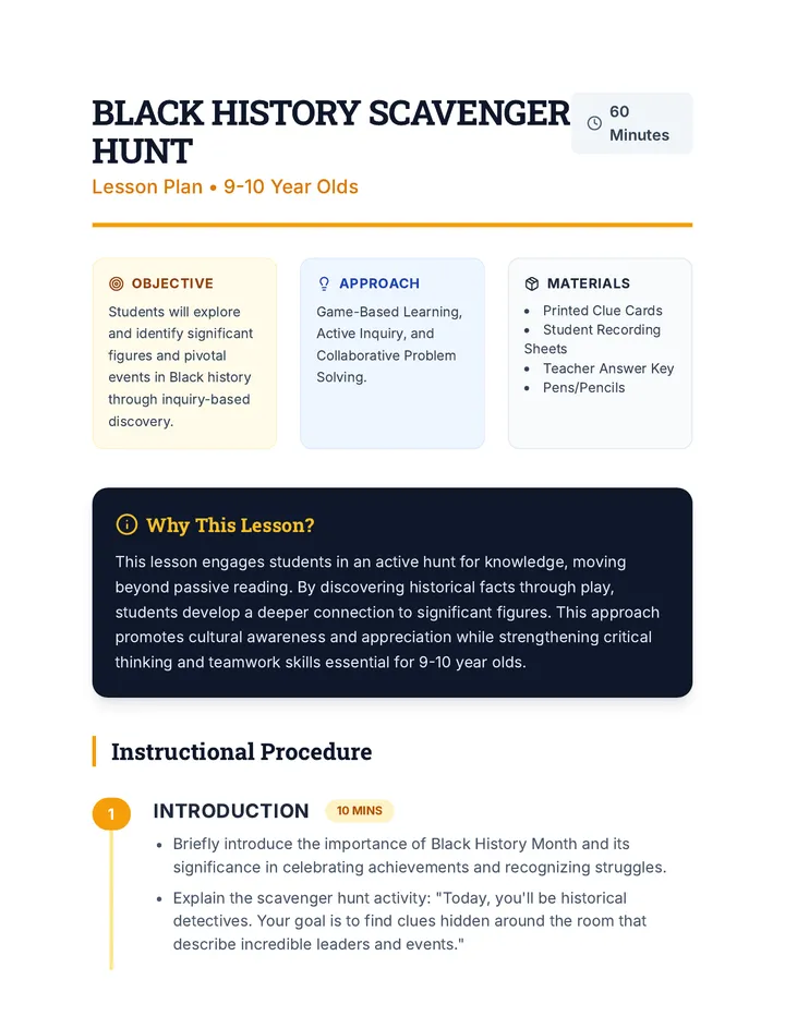 Black History Scavenger Hunt Lesson Plan