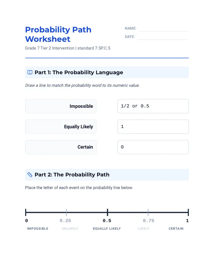 Probability Path Worksheet