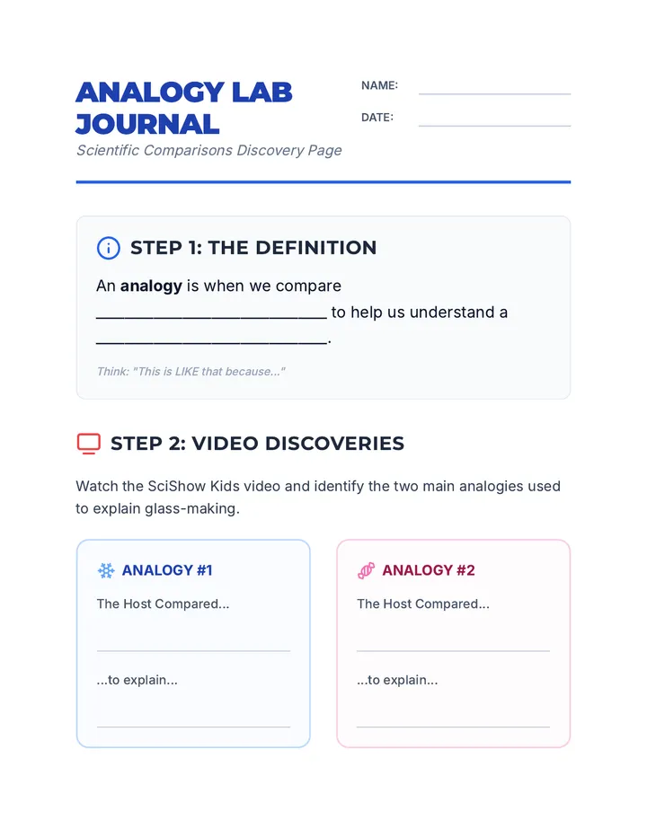 Analogy Journal Worksheet