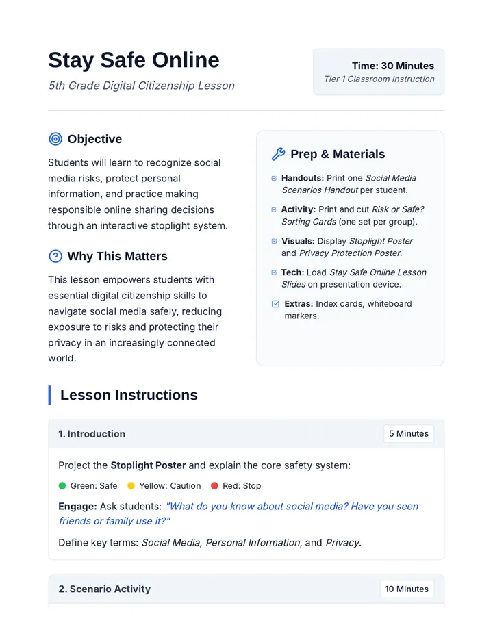 Safe Online Lesson Plan