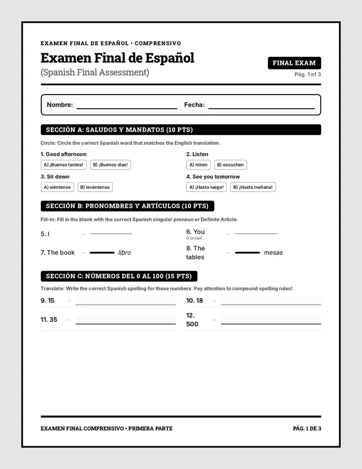 Spanish Basics Final Assessment