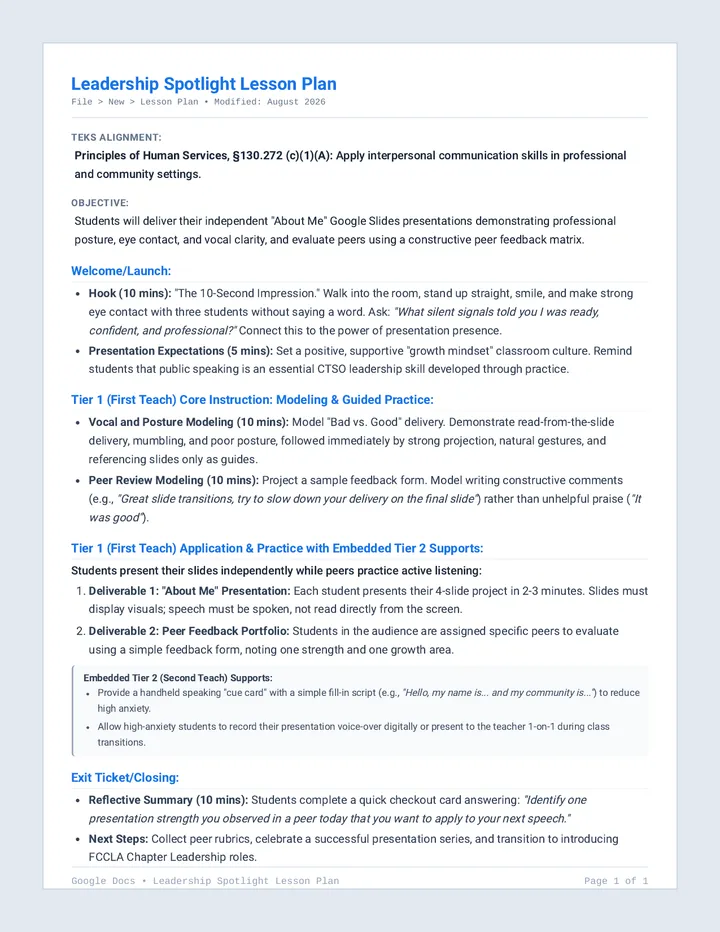 Leadership Spotlight Lesson Plan