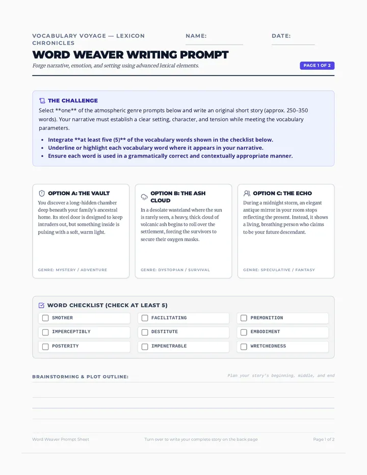 Word Weaver Prompt Sheet