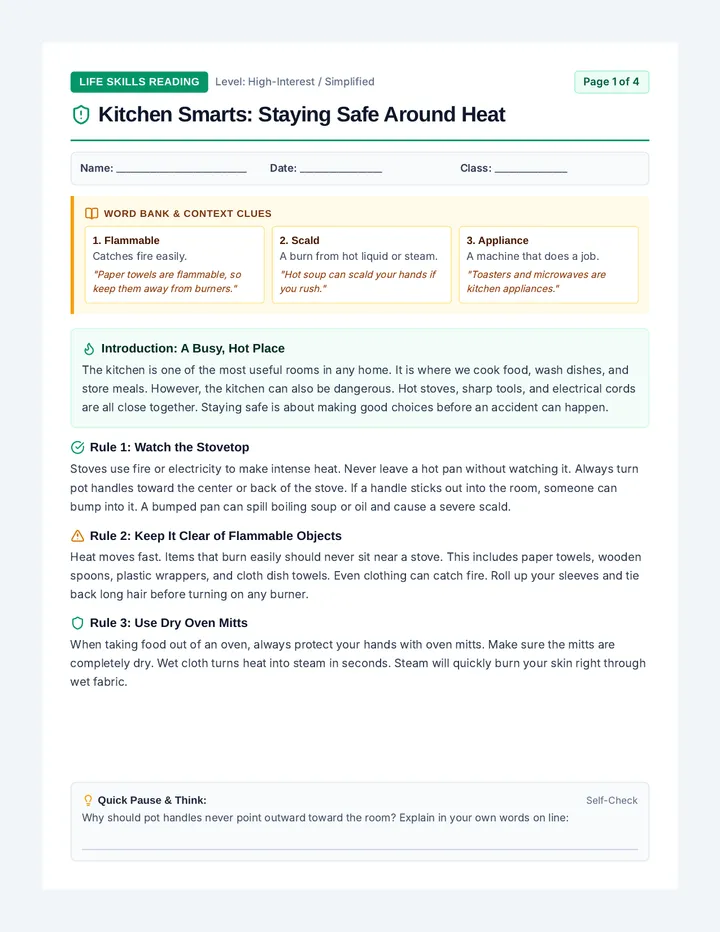 Kitchen Smarts Reading Packet