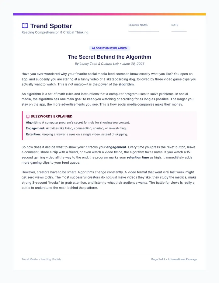 Viral Vibe Reading Comprehension