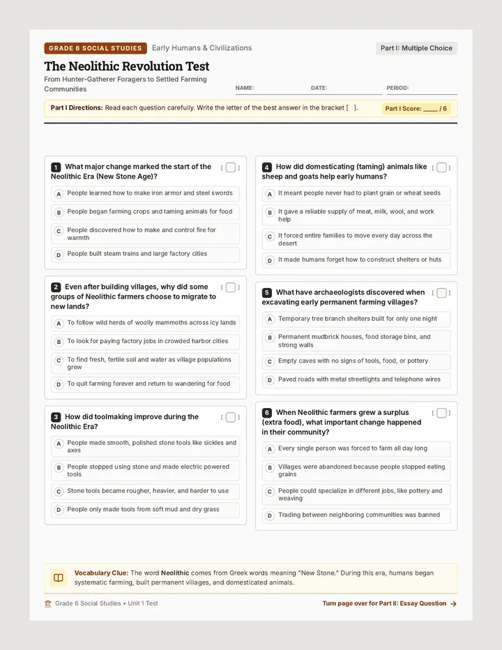 Neolithic Revolution Quiz