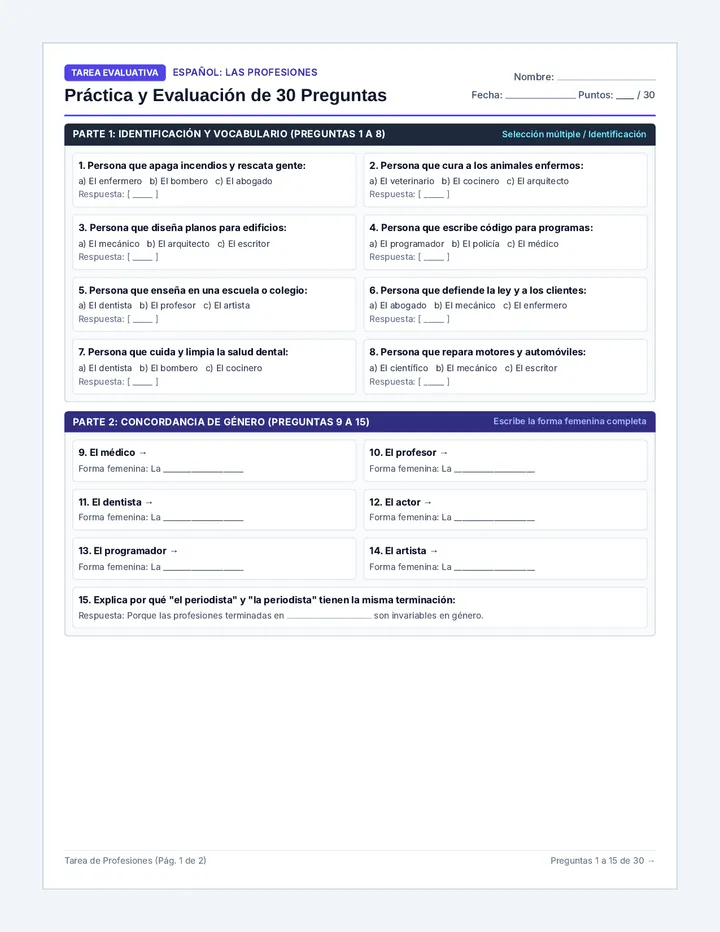 Vocabulario Profesiones Assignment