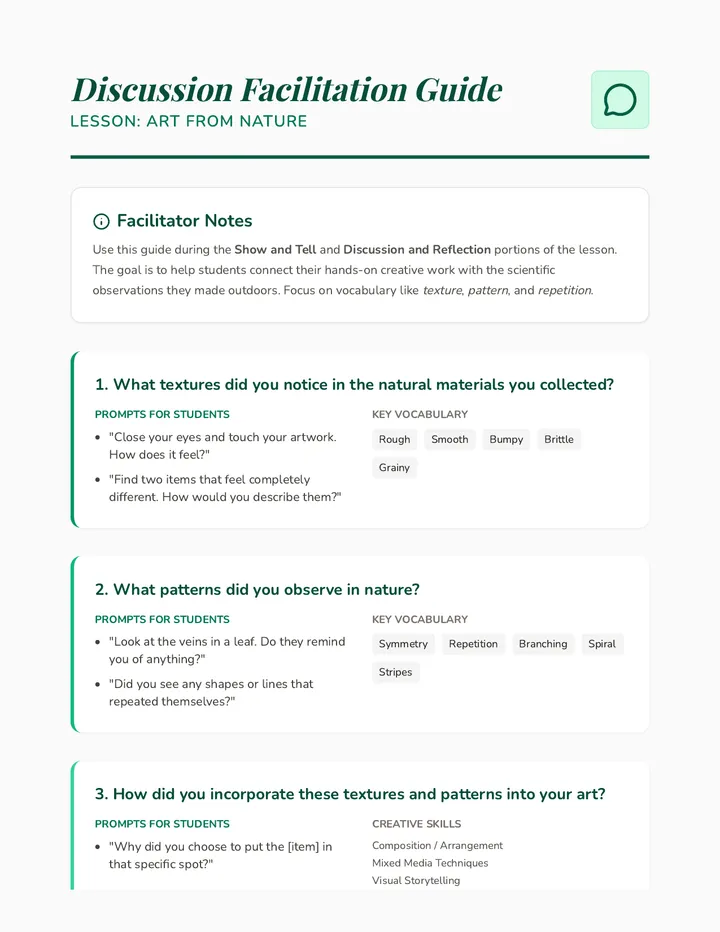 Art from Nature Discussion Guide