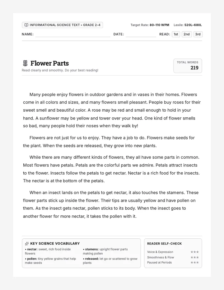 Flower Parts Student Passage
