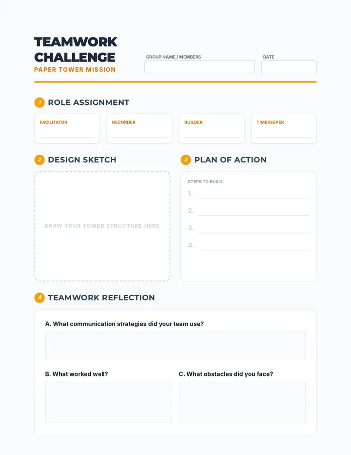 Teamwork Challenge Worksheet