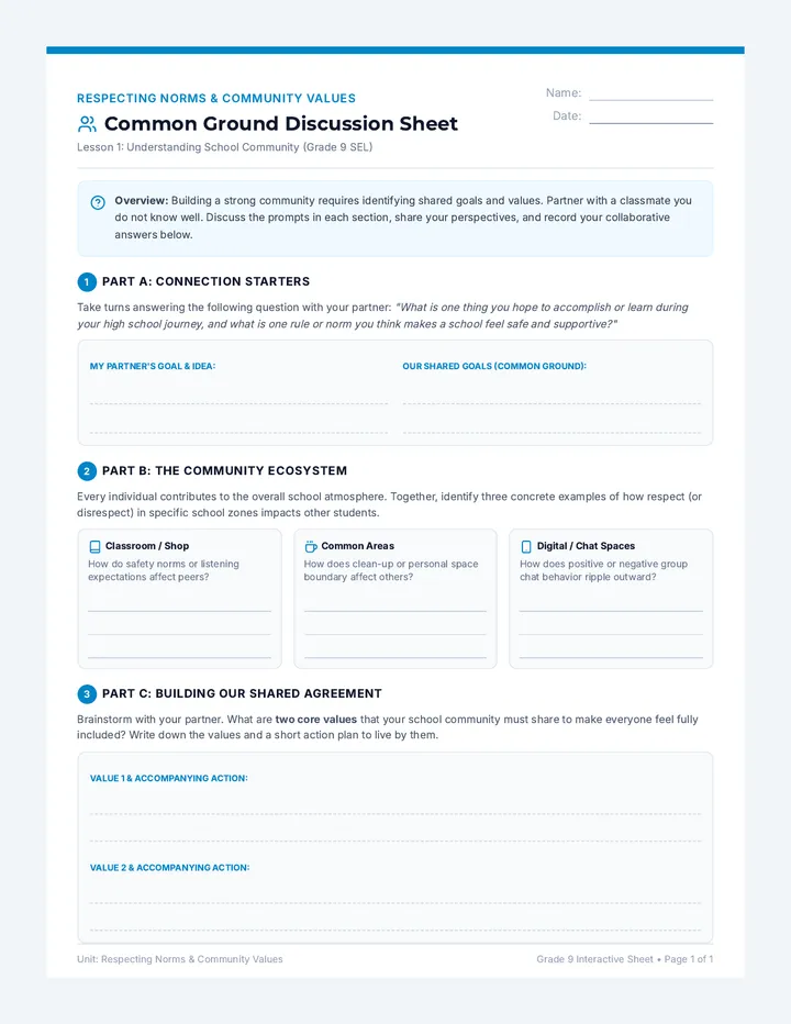 Common Ground Discussion Sheet