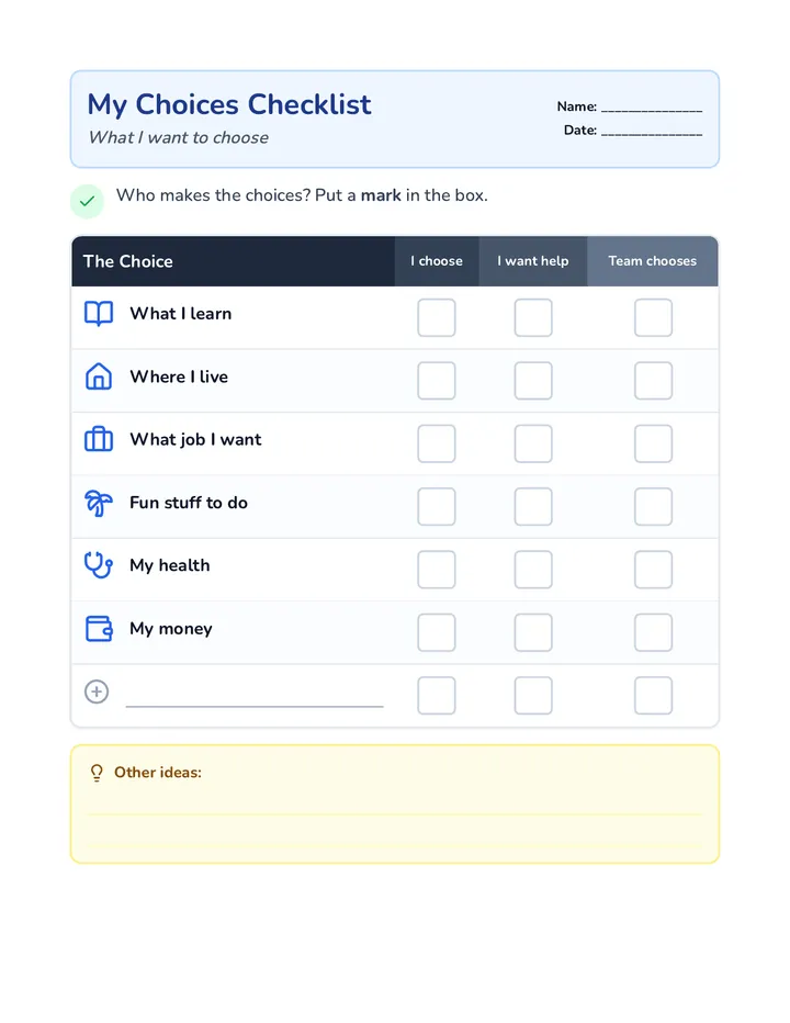 My Choices Checklist