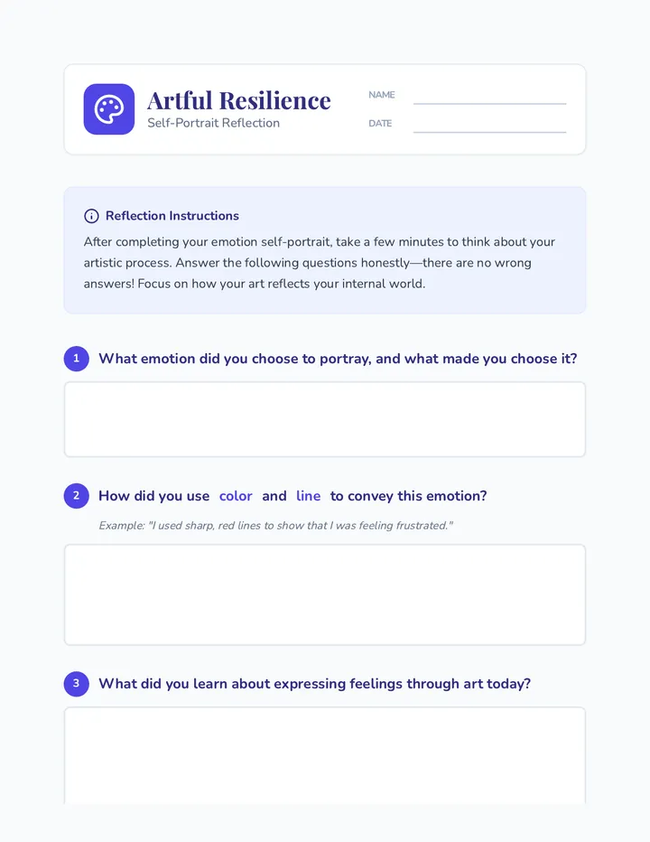 Artful Resilience Reflection Worksheet