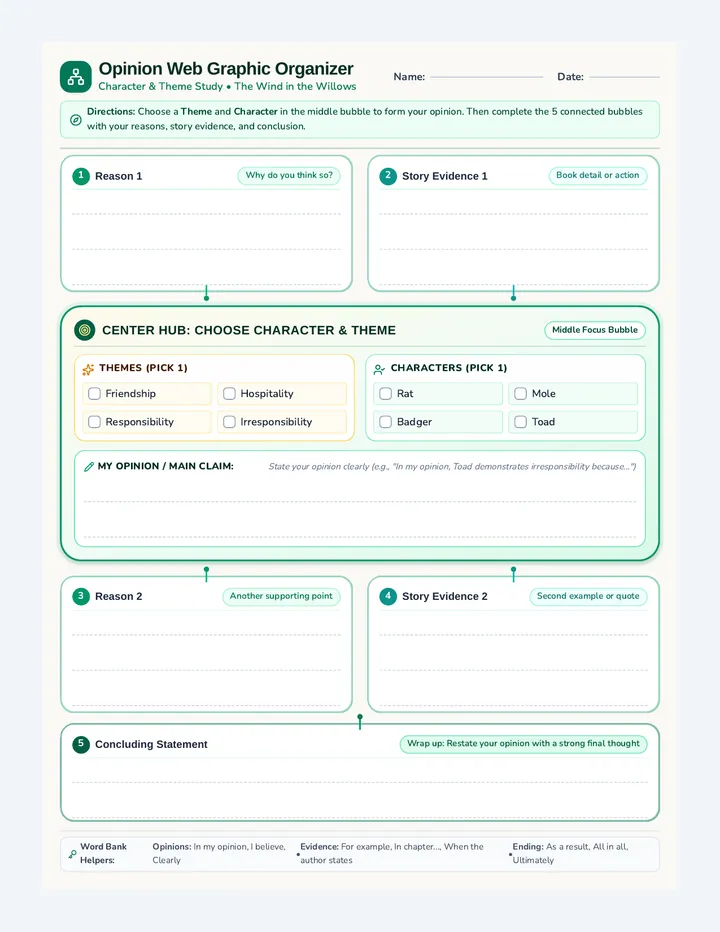 Opinion Web Graphic Organizer