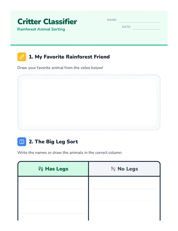 Critter Classifier Worksheet