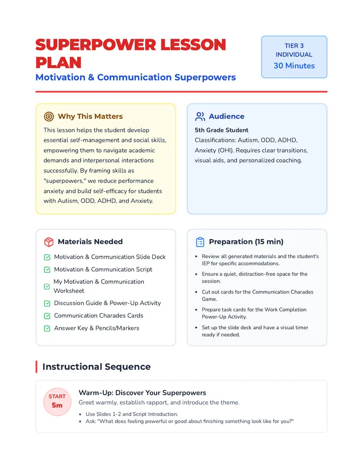 Motivation & Communication Superpowers Lesson Plan