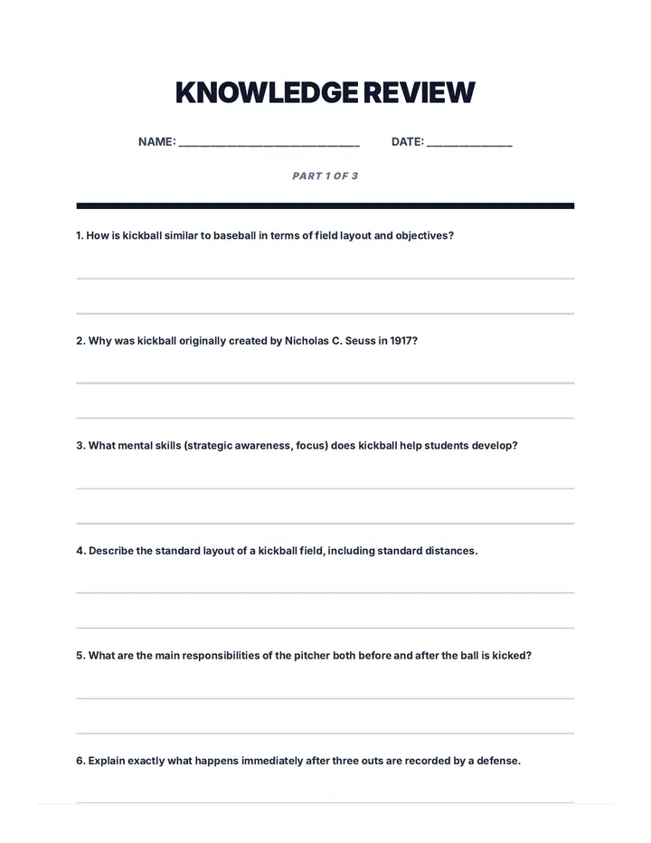 Kickball Review Activities